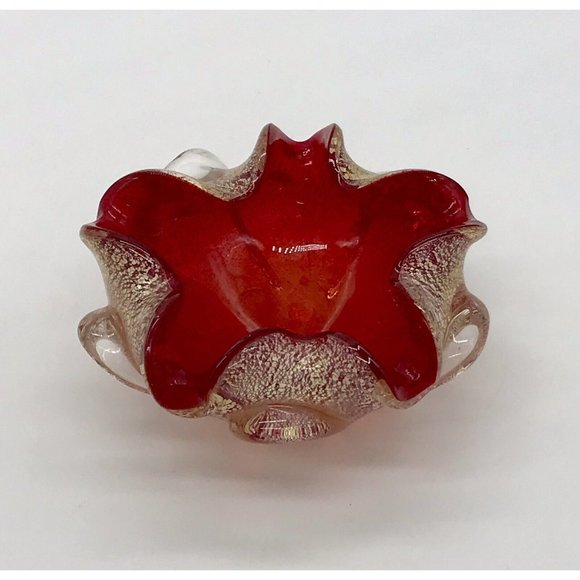 Other - Vetro Artistico Veneziano Murano Italy Venetian Glass Red Gold Trinket Bowl